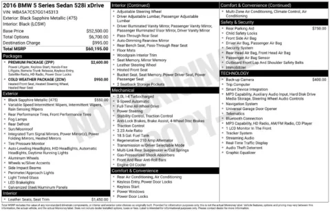 Black 2016 BMW 5 Series 528i xDrive for sale in Berlin, NJ