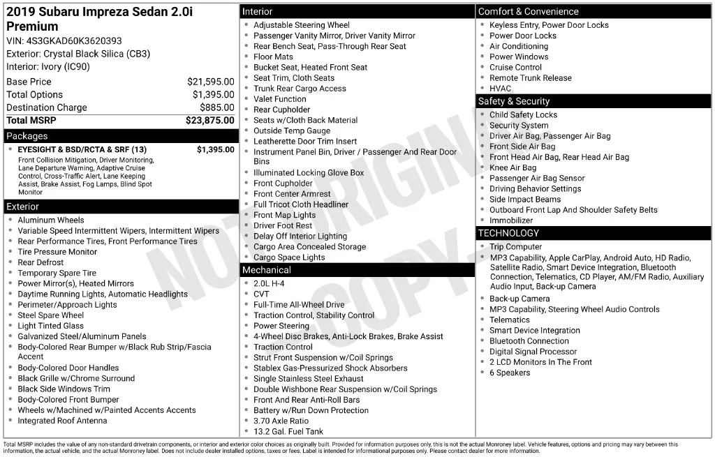 2019 Subaru Impreza 2.0i Premium for sale in Berlin, NJ