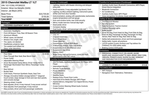 Silver 2015 Chevrolet Malibu LT for sale in Berlin, NJ
