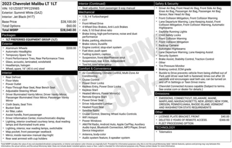White 2023 Chevrolet Malibu LT for sale in Berlin, NJ