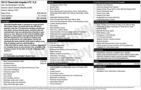 Black 2012 Chevrolet Impala LTZ for sale in Berlin, NJ