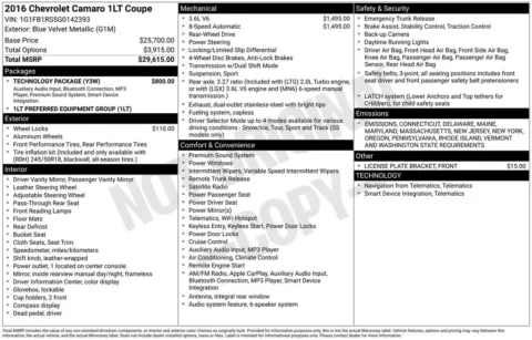 Blue 2016 Chevrolet Camaro 1LT for sale in Berlin, NJ