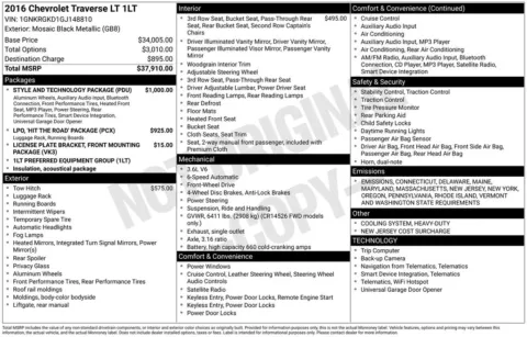 Black 2016 Chevrolet Traverse LT for sale in Berlin, NJ