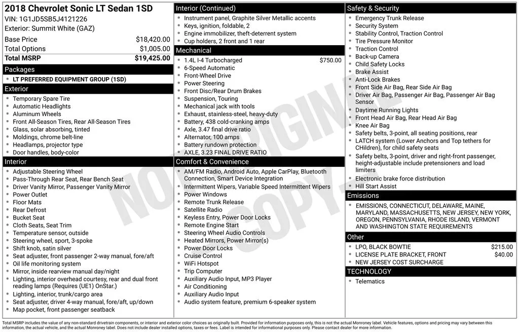 2018 Chevrolet Sonic LT for sale in Berlin, NJ
