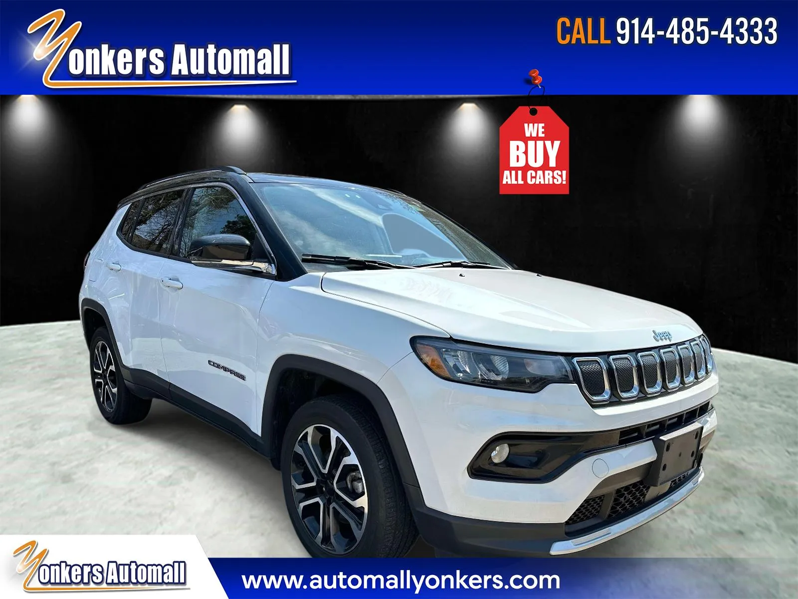 White 2022 Jeep Compass Limited 4x4 for sale in Yonkers, NY