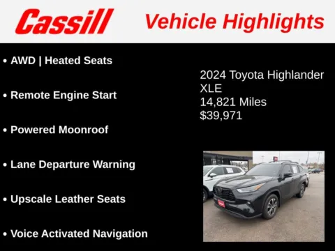 Another view of 2024 Toyota Highlander XLE for sale in Cedar Rapids, IA at Cassill Motors