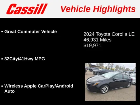 Another view of 2024 Toyota Corolla LE for sale in Cedar Rapids, IA at Cassill Motors