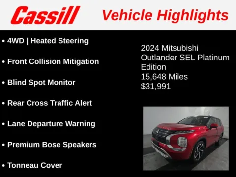 Another view of 2024 Mitsubishi Outlander SEL Platinum Edition for sale in Cedar Rapids, IA at Cassill Motors
