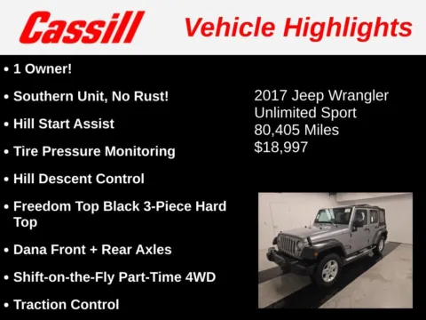Another view of 2017 Jeep Wrangler Unlimited Sport S for sale in Cedar Rapids, IA at Cassill Motors