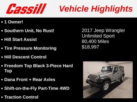Another view of 2017 Jeep Wrangler Unlimited Sport S for sale in Cedar Rapids, IA at Cassill Motors