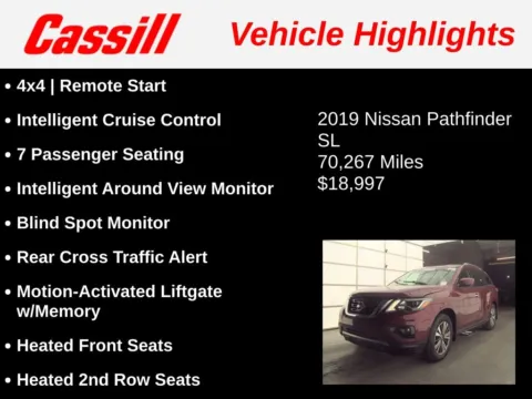 Another view of 2019 Nissan Pathfinder SL for sale in Cedar Rapids, IA at Cassill Motors