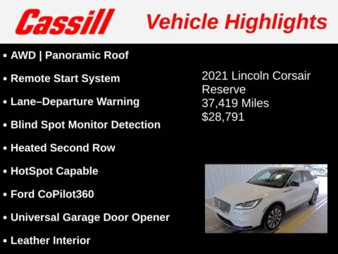 Another view of 2021 Lincoln Corsair Reserve for sale in Cedar Rapids, IA at Cassill Motors