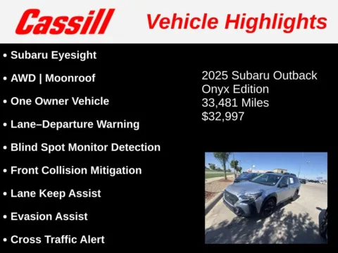 Another view of 2025 Subaru Outback Onyx Edition for sale in Cedar Rapids, IA at Cassill Motors