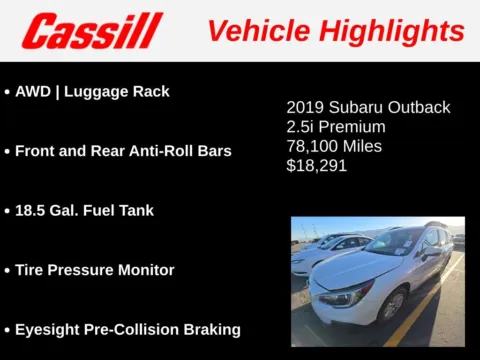 Another view of 2019 Subaru Outback 2.5i Premium for sale in Cedar Rapids, IA at Cassill Motors