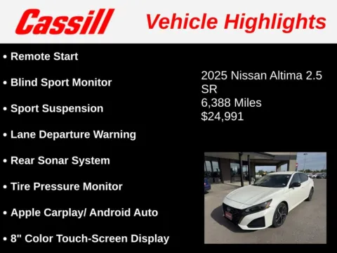Another view of 2025 Nissan Altima 2.5 SR for sale in Cedar Rapids, IA at Cassill Motors