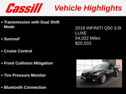 Another view of 2019 INFINITI Q50 3.0t LUXE for sale in Cedar Rapids, IA at Cassill Motors