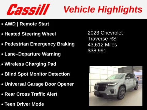 Another view of 2023 Chevrolet Traverse RS for sale in Cedar Rapids, IA at Cassill Motors