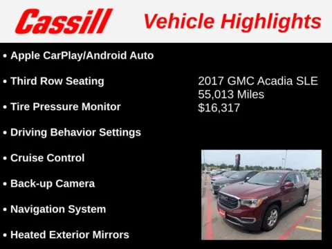 Another view of 2017 GMC Acadia SLE-1 for sale in Cedar Rapids, IA at Cassill Motors