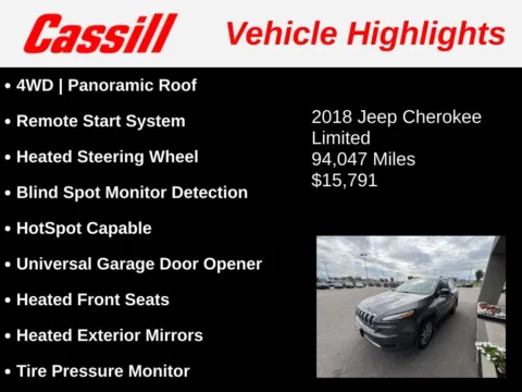 Another view of 2018 Jeep Cherokee Limited for sale in Cedar Rapids, IA at Cassill Motors