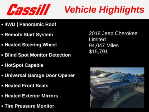 Another view of 2018 Jeep Cherokee Limited for sale in Cedar Rapids, IA at Cassill Motors