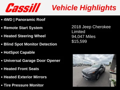 Another view of 2018 Jeep Cherokee Limited for sale in Cedar Rapids, IA at Cassill Motors