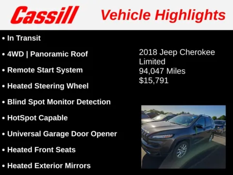 Another view of 2018 Jeep Cherokee Limited for sale in Cedar Rapids, IA at Cassill Motors