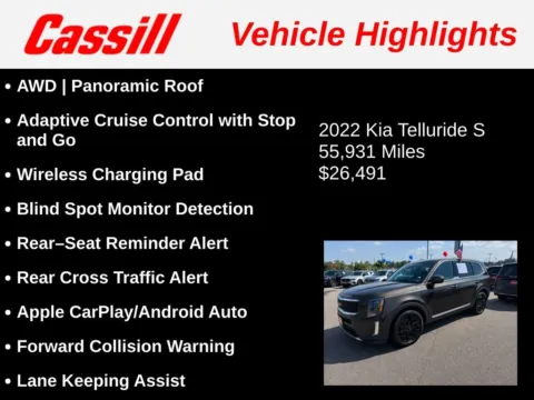 Another view of 2022 Kia Telluride S for sale in Cedar Rapids, IA at Cassill Motors