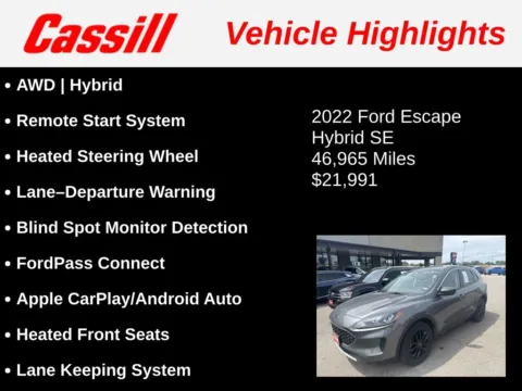 Another view of 2022 Ford Escape Hybrid SE for sale in Cedar Rapids, IA at Cassill Motors