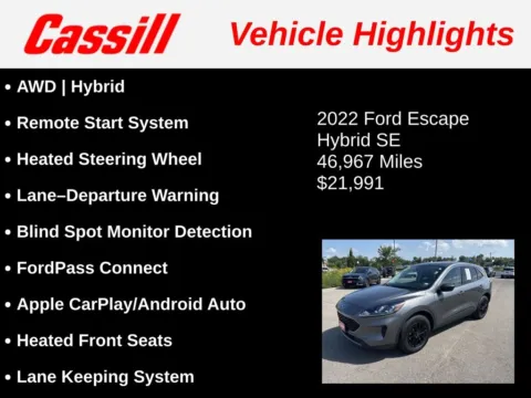 Another view of 2022 Ford Escape Hybrid SE for sale in Cedar Rapids, IA at Cassill Motors