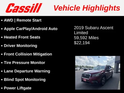 Another view of 2019 Subaru Ascent Limited for sale in Cedar Rapids, IA at Cassill Motors