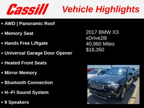 Another view of 2017 BMW X3 xDrive28i for sale in Cedar Rapids, IA at Cassill Motors