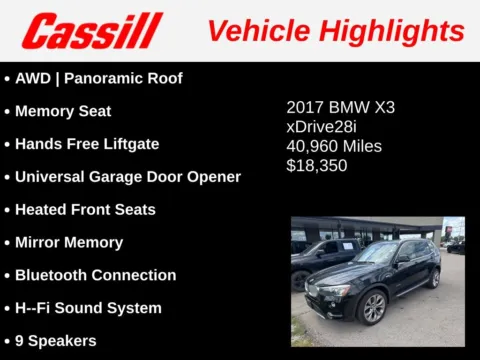 Another view of 2017 BMW X3 xDrive28i for sale in Cedar Rapids, IA at Cassill Motors