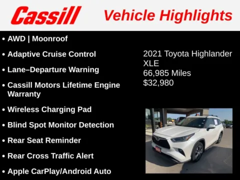 Another view of 2021 Toyota Highlander XLE for sale in Cedar Rapids, IA at Cassill Motors