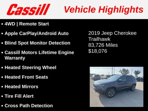 Another view of 2019 Jeep Cherokee Trailhawk for sale in Cedar Rapids, IA at Cassill Motors