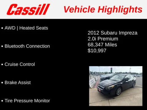 Another view of 2012 Subaru Impreza 2.0i Premium for sale in Cedar Rapids, IA at Cassill Motors