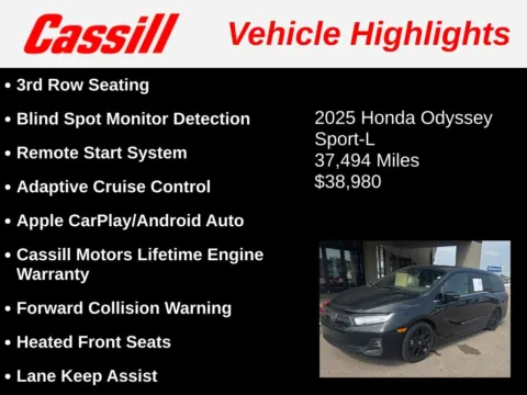 Another view of 2025 Honda Odyssey Sport-L for sale in Cedar Rapids, IA at Cassill Motors