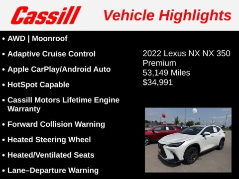 Another view of 2022 Lexus NX 350 Premium for sale in Cedar Rapids, IA at Cassill Motors