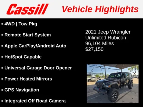 Another view of 2021 Jeep Wrangler Unlimited Rubicon for sale in Cedar Rapids, IA at Cassill Motors