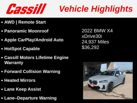 Another view of 2022 BMW X4 xDrive30i for sale in Cedar Rapids, IA at Cassill Motors