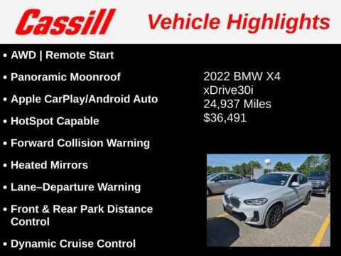 Another view of 2022 BMW X4 xDrive30i for sale in Cedar Rapids, IA at Cassill Motors