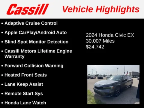 Another view of 2024 Honda Civic EX for sale in Cedar Rapids, IA at Cassill Motors