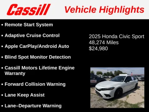 Another view of 2025 Honda Civic Sport for sale in Cedar Rapids, IA at Cassill Motors