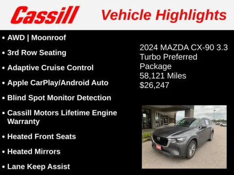 Another view of 2024 Mazda CX-90 3.3 Turbo Preferred for sale in Cedar Rapids, IA at Cassill Motors