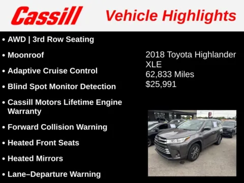 Another view of 2018 Toyota Highlander XLE for sale in Cedar Rapids, IA at Cassill Motors