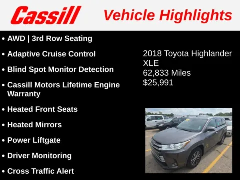 Another view of 2018 Toyota Highlander XLE for sale in Cedar Rapids, IA at Cassill Motors