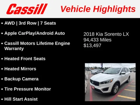 Another view of 2018 Kia Sorento LX for sale in Cedar Rapids, IA at Cassill Motors