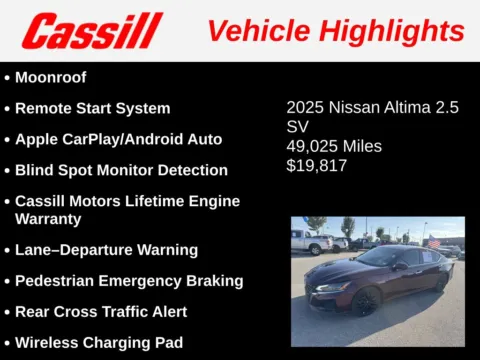 Another view of 2025 Nissan Altima 2.5 SV for sale in Cedar Rapids, IA at Cassill Motors