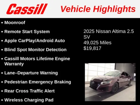 Another view of 2025 Nissan Altima 2.5 SV for sale in Cedar Rapids, IA at Cassill Motors