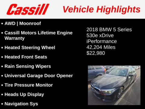 Another view of 2018 BMW 5 Series 530e xDrive iPerformance for sale in Cedar Rapids, IA at Cassill Motors