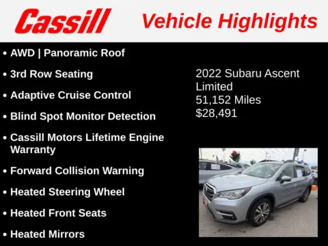 Another view of 2022 Subaru Ascent Limited for sale in Cedar Rapids, IA at Cassill Motors